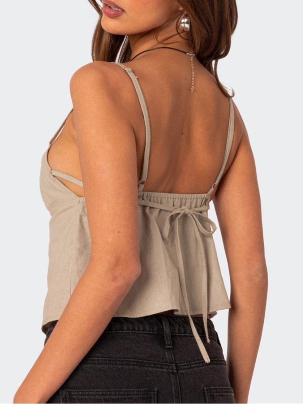 Edikted tan/beige crop top with ruched detailing